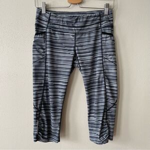 Athleta Chaturanga Dark Blue Striped Cropped Leggings - Size: Small